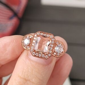 Three stone morganite rose gold ring size 9